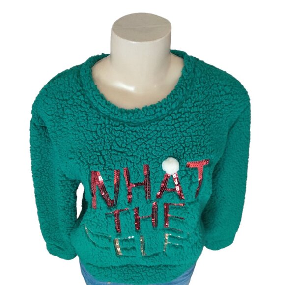 Wallflower Christmas Holiday Sweater Juniors Size Medium Green Sherpa Winter - Picture 5 of 12